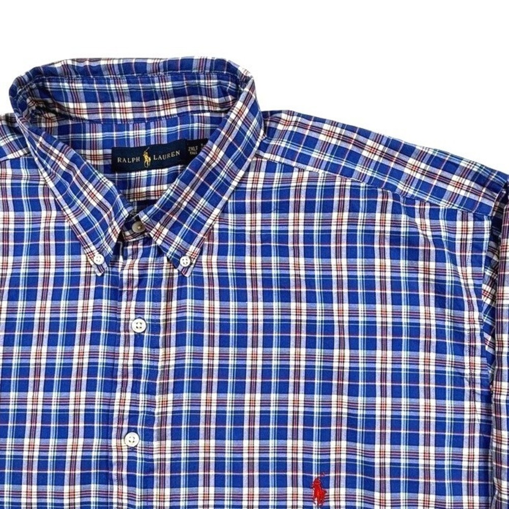 Ralph Lauren Mens 2XLT Tall Plaid Button Down Shirt Blue White Red Long Sleeve